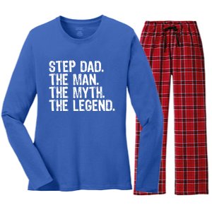 Stepdad The The Myth The Legend Cool Funny Stepdad Gift Women's Long Sleeve Flannel Pajama Set 