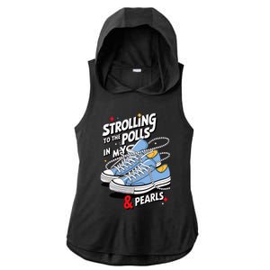 Strolling To The Polls In My Chucks & Pearls Kamala Cat Lady Ladies PosiCharge Tri-Blend Wicking Draft Hoodie Tank