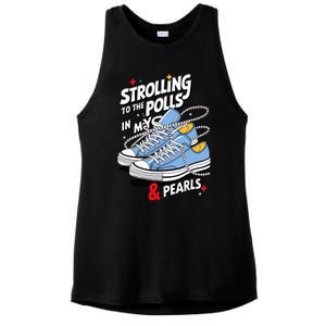 Strolling To The Polls In My Chucks & Pearls Kamala Cat Lady Ladies PosiCharge Tri-Blend Wicking Tank