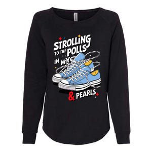 Strolling To The Polls In My Chucks & Pearls Kamala Cat Lady Womens California Wash Sweatshirt