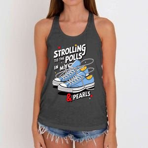 Strolling To The Polls In My Chucks & Pearls Kamala Cat Lady Women's Knotted Racerback Tank