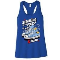 Strolling To The Polls In My Chucks & Pearls Kamala Cat Lady Women's Racerback Tank