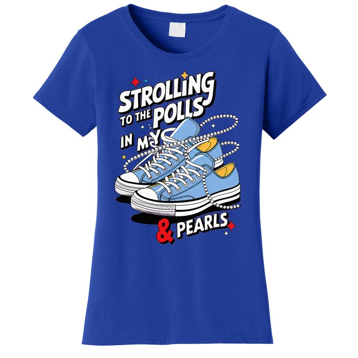 Strolling To The Polls In My Chucks & Pearls Kamala Cat Lady Women's T-Shirt