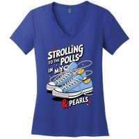 Strolling To The Polls In My Chucks & Pearls Kamala Cat Lady Women's V-Neck T-Shirt