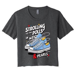 Strolling To The Polls In My Chucks & Pearls Kamala Cat Lady Women's Crop Top Tee