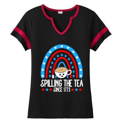 Spilling The Tea Since 1773 4th Of July Rainbow For Teacher Gift Ladies Halftime Notch Neck Tee