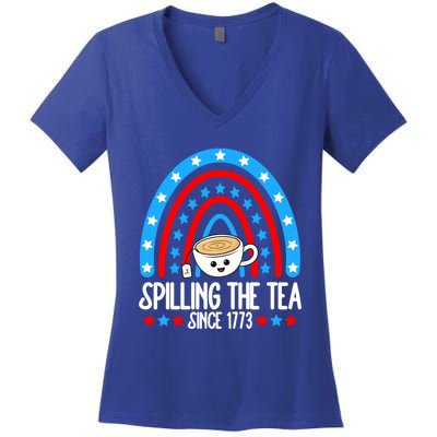 Spilling The Tea Since 1773 4th Of July Rainbow For Teacher Gift Women's V-Neck T-Shirt