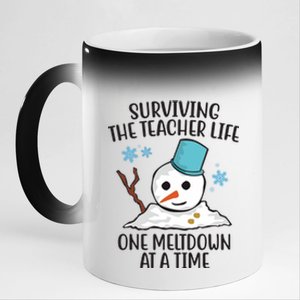 Surviving The Teacher Life One Meltdown At A Time Snowman 11oz Black Color Changing Mug