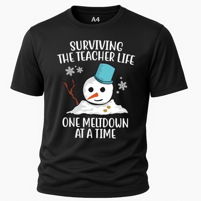 Surviving The Teacher Life One Meltdown At A Time Snowman Cooling Performance Crew T-Shirt