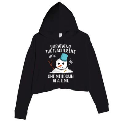 Surviving The Teacher Life One Meltdown At A Time Snowman Crop Fleece Hoodie