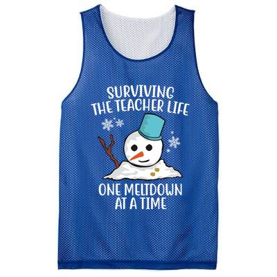 Surviving The Teacher Life One Meltdown At A Time Snowman Mesh Reversible Basketball Jersey Tank