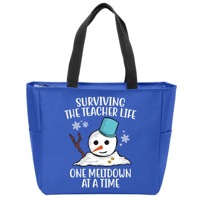 Surviving The Teacher Life One Meltdown At A Time Snowman Zip Tote Bag