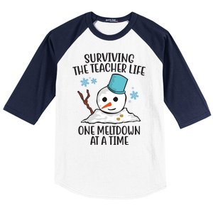 Surviving The Teacher Life One Meltdown At A Time Snowman Baseball Sleeve Shirt