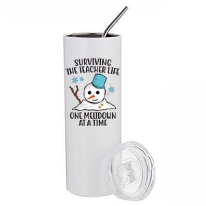 Surviving The Teacher Life One Meltdown At A Time Snowman Stainless Steel Tumbler