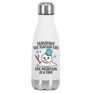 Surviving The Teacher Life One Meltdown At A Time Snowman Stainless Steel Insulated Water Bottle