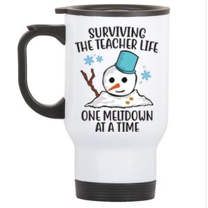 Surviving The Teacher Life One Meltdown At A Time Snowman Stainless Steel Travel Mug