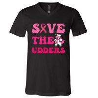 Save The Udders Cow Groove Breast Cancer Awareness V-Neck T-Shirt