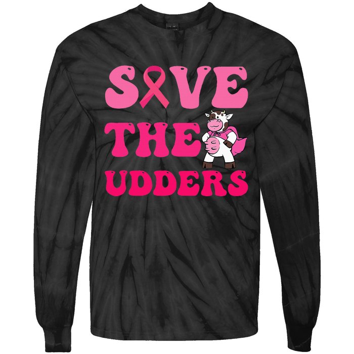 Save The Udders Cow Groove Breast Cancer Awareness Tie-Dye Long Sleeve Shirt