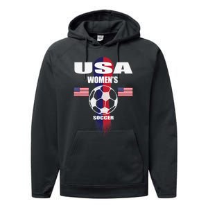 Soccer Team USA United States Soccer Fan Woman Performance Fleece Hoodie