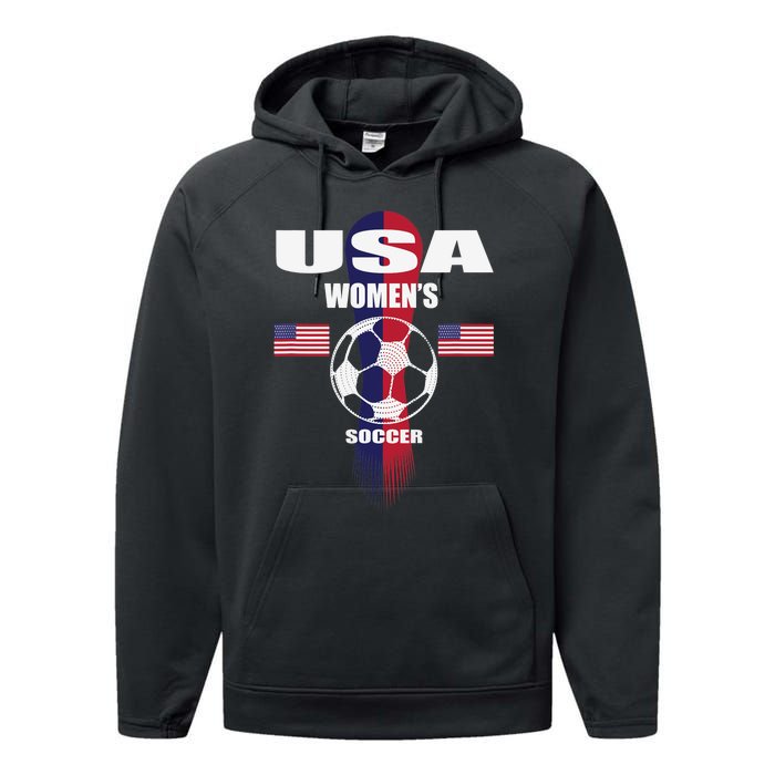 Soccer Team USA United States Soccer Fan Woman Performance Fleece Hoodie