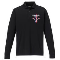 Soccer Team USA United States Soccer Fan Woman Performance Long Sleeve Polo