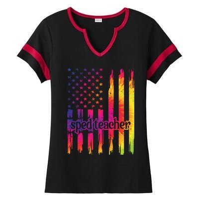 Sped Teacher Us Flag Special Education Teacher Gift Ladies Halftime Notch Neck Tee