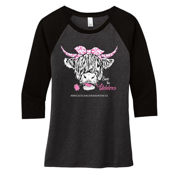 Save The Udders Heifer Cow Breast Cancer Awareness Day Women's Tri-Blend 3/4-Sleeve Raglan Shirt