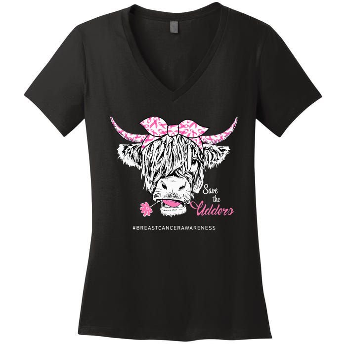 Save The Udders Heifer Cow Breast Cancer Awareness Day Women's V-Neck T-Shirt