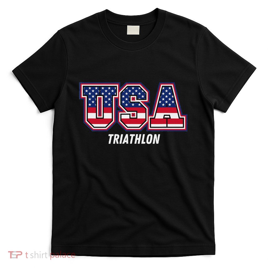 Support Triathlon Usa Team Sport Patriotic American Flag T-Shirt