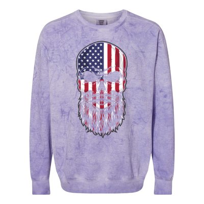 Skull Trucker Usa Flag Patriotic 4th July Skull Beard Gift Colorblast Crewneck Sweatshirt