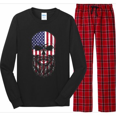 Skull Trucker Usa Flag Patriotic 4th July Skull Beard Gift Long Sleeve Pajama Set