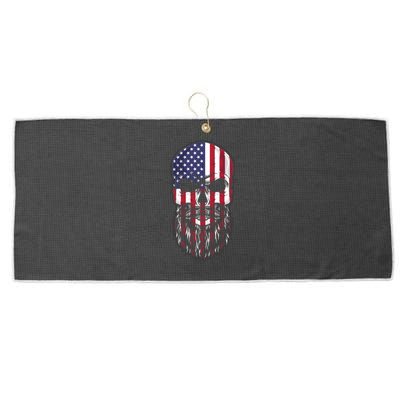 Skull Trucker Usa Flag Patriotic 4th July Skull Beard Gift Large Microfiber Waffle Golf Towel