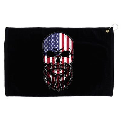 Skull Trucker Usa Flag Patriotic 4th July Skull Beard Gift Grommeted Golf Towel