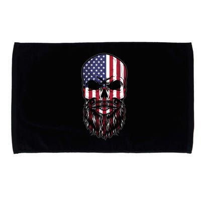 Skull Trucker Usa Flag Patriotic 4th July Skull Beard Gift Microfiber Hand Towel