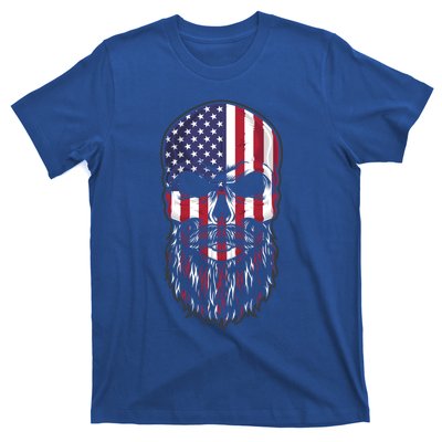 Skull Trucker Usa Flag Patriotic 4th July Skull Beard Gift T-Shirt