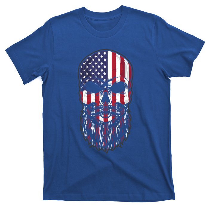 Skull Trucker Usa Flag Patriotic 4th July Skull Beard Gift T-Shirt