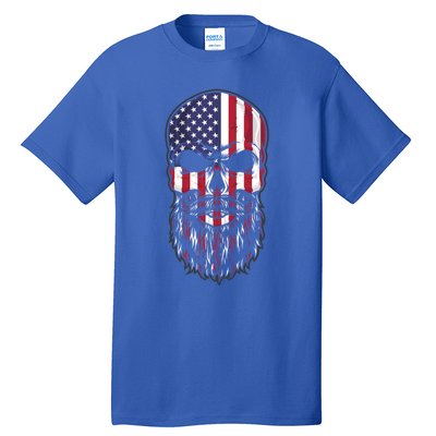 Skull Trucker Usa Flag Patriotic 4th July Skull Beard Gift Tall T-Shirt