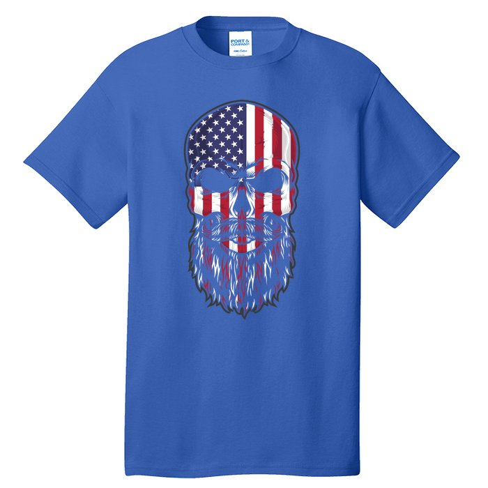 Skull Trucker Usa Flag Patriotic 4th July Skull Beard Gift Tall T-Shirt