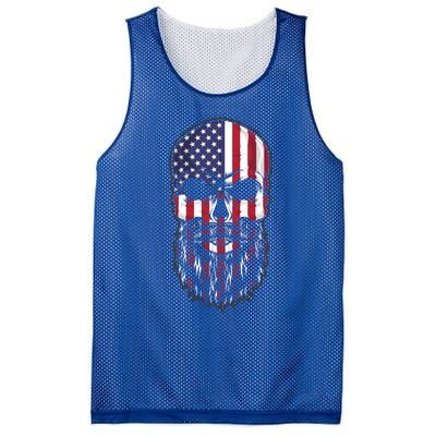 Skull Trucker Usa Flag Patriotic 4th July Skull Beard Gift Mesh Reversible Basketball Jersey Tank