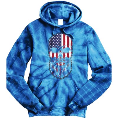 Skull Trucker Usa Flag Patriotic 4th July Skull Beard Gift Tie Dye Hoodie