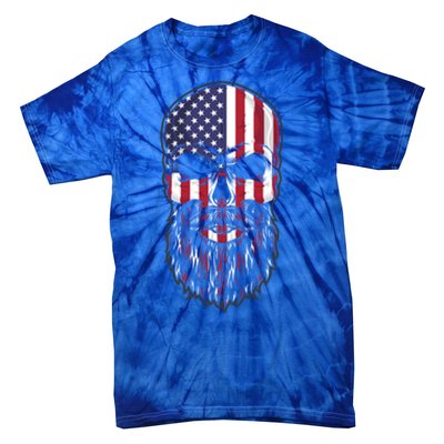 Skull Trucker Usa Flag Patriotic 4th July Skull Beard Gift Tie-Dye T-Shirt