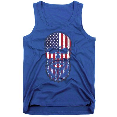 Skull Trucker Usa Flag Patriotic 4th July Skull Beard Gift Tank Top