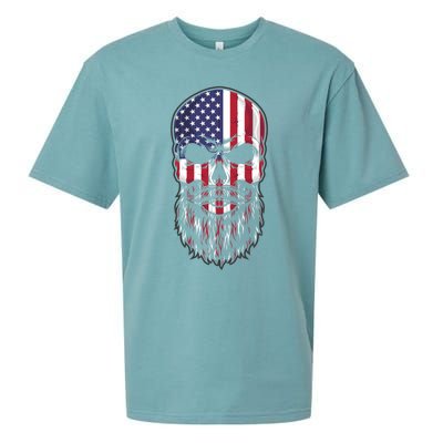 Skull Trucker Usa Flag Patriotic 4th July Skull Beard Gift Sueded Cloud Jersey T-Shirt