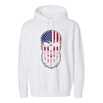 Skull Trucker Usa Flag Patriotic 4th July Skull Beard Gift Garment-Dyed Fleece Hoodie