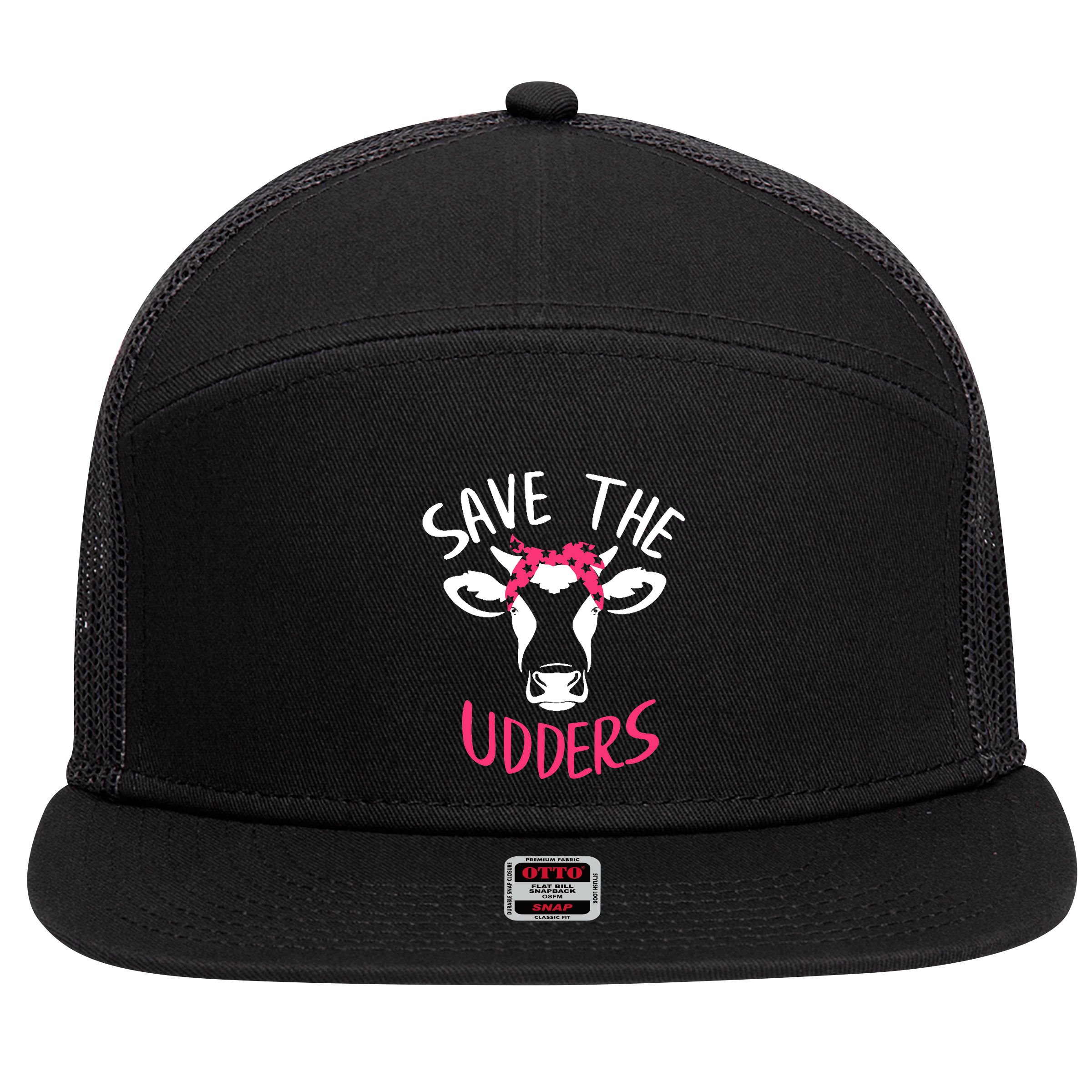 Save The Udders Breast Cancer Awareness Cow 7 Panel Mesh Trucker Snapback Hat