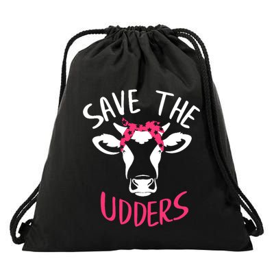 Save The Udders Breast Cancer Awareness Cow Drawstring Bag