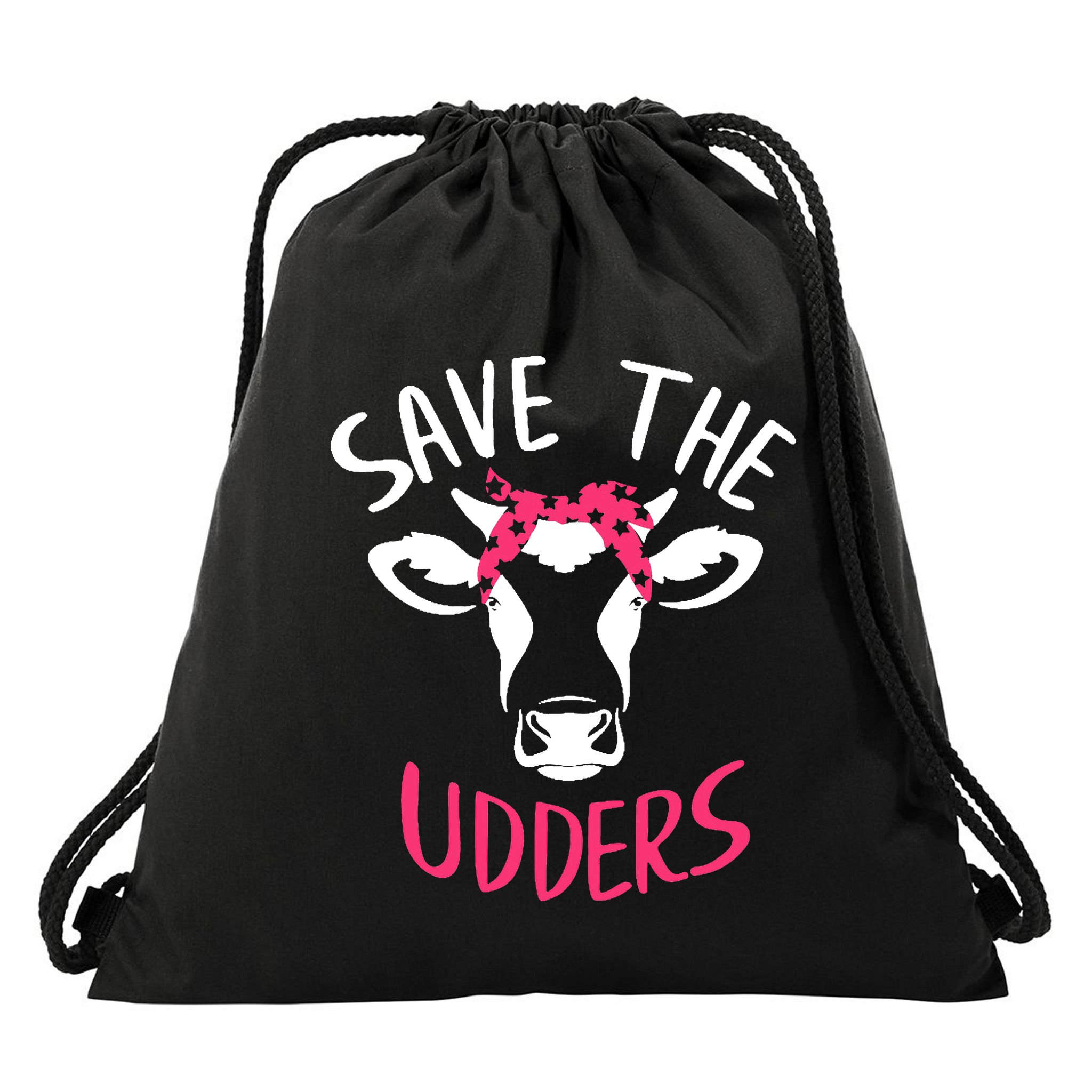 Save The Udders Breast Cancer Awareness Cow Drawstring Bag