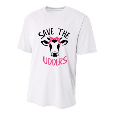 Save The Udders Breast Cancer Awareness Cow Youth Performance Sprint T-Shirt