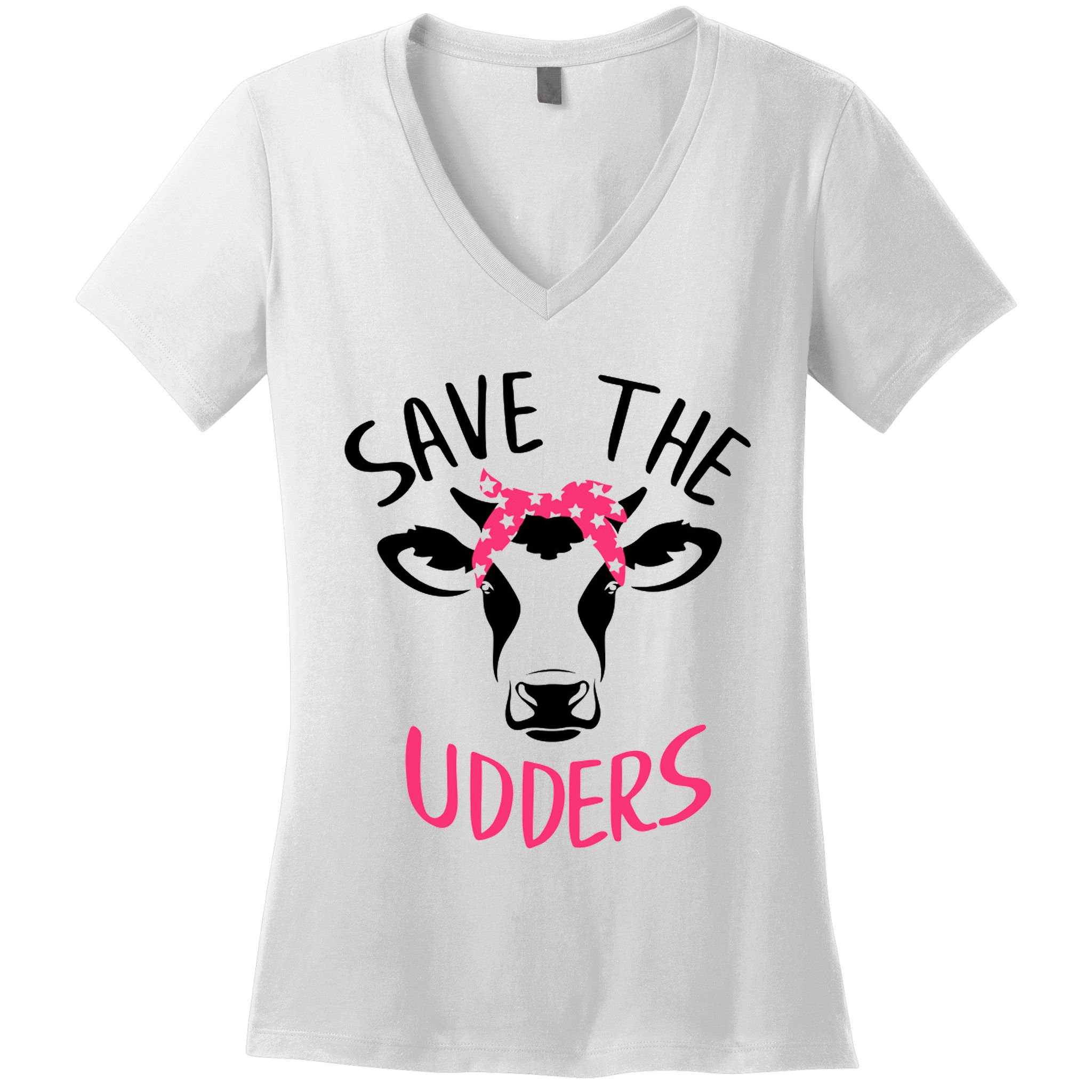 Save The Udders Breast Cancer Awareness Cow Women's V-Neck T-Shirt