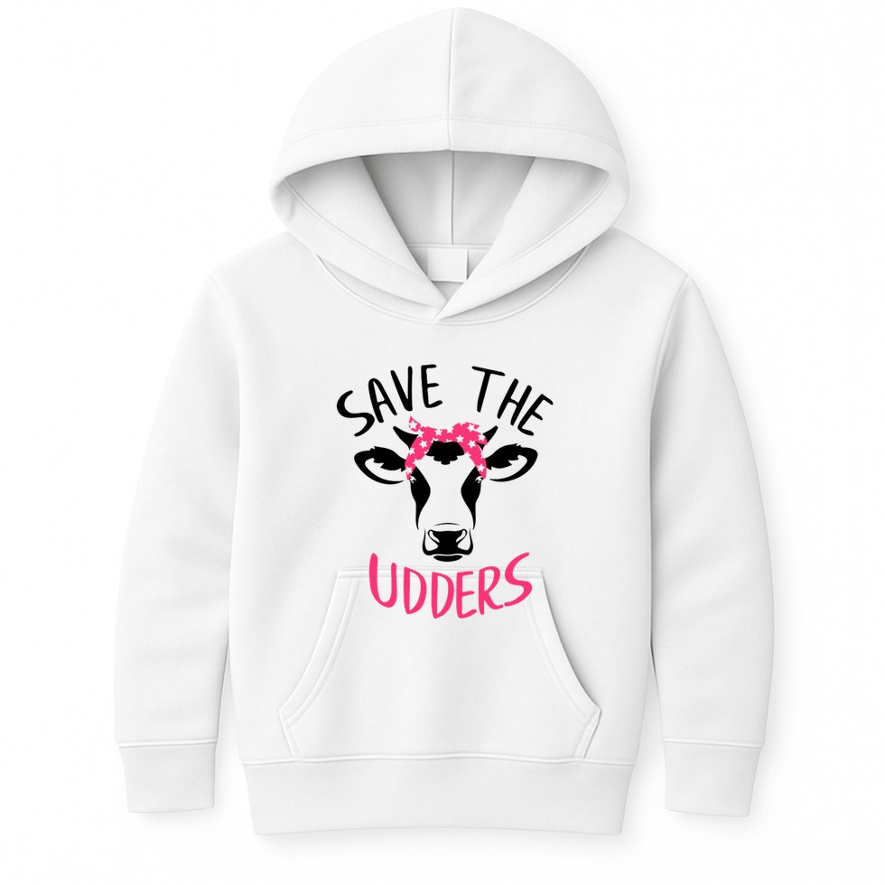 Save The Udders Breast Cancer Awareness Cow Kids Hoodie